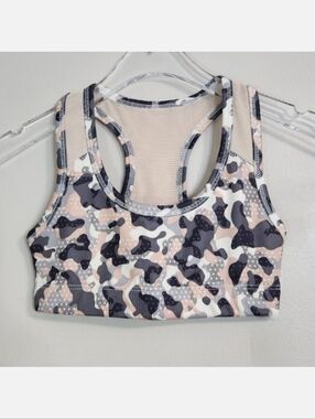 🆓️ W/ $45 Purchase! Old Navy Active Kids Pink/Grey Camo Sports Bra, Size 4/5 🆕